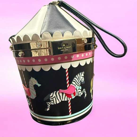 kate spade Handbags - NEW Kate Spade Carousel novelty clutch pink and black